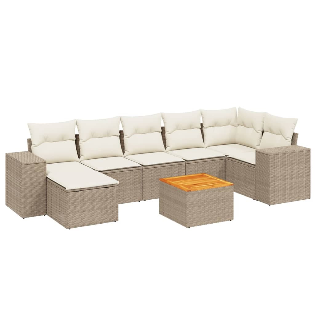 vidaXL 8 pcs conjunto de sofás p/ jardim com almofadões vime PE bege