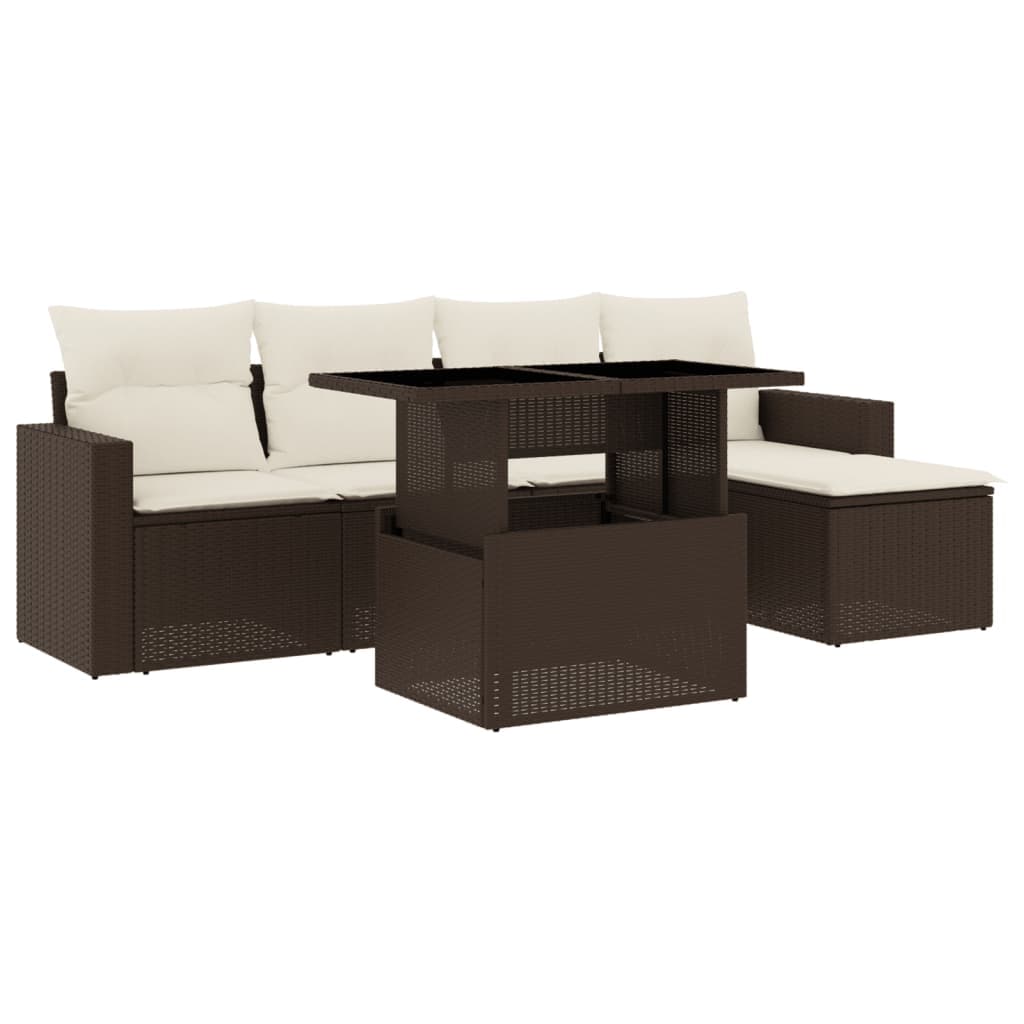 vidaXL 6 pcs conjunto de sofás jardim c/ almofadões vime PE castanho