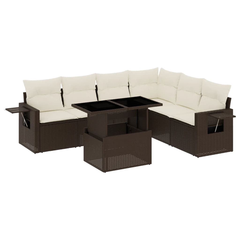 vidaXL 7 pcs conjunto de sofás jardim c/ almofadões vime PE castanho