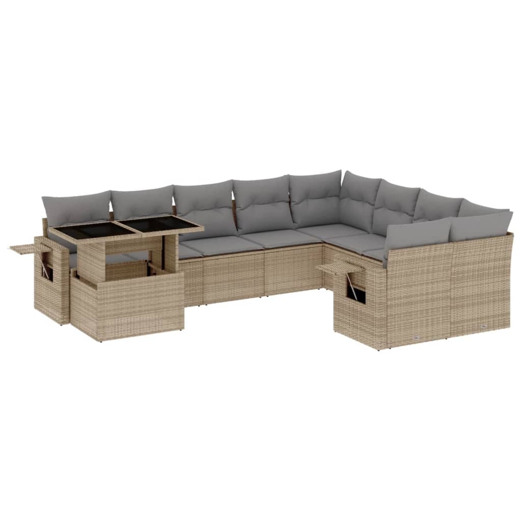 vidaXL 10 Peças Conjunto de Sofás para Jardim com Almofadões Vime Pe Bege - 124283790