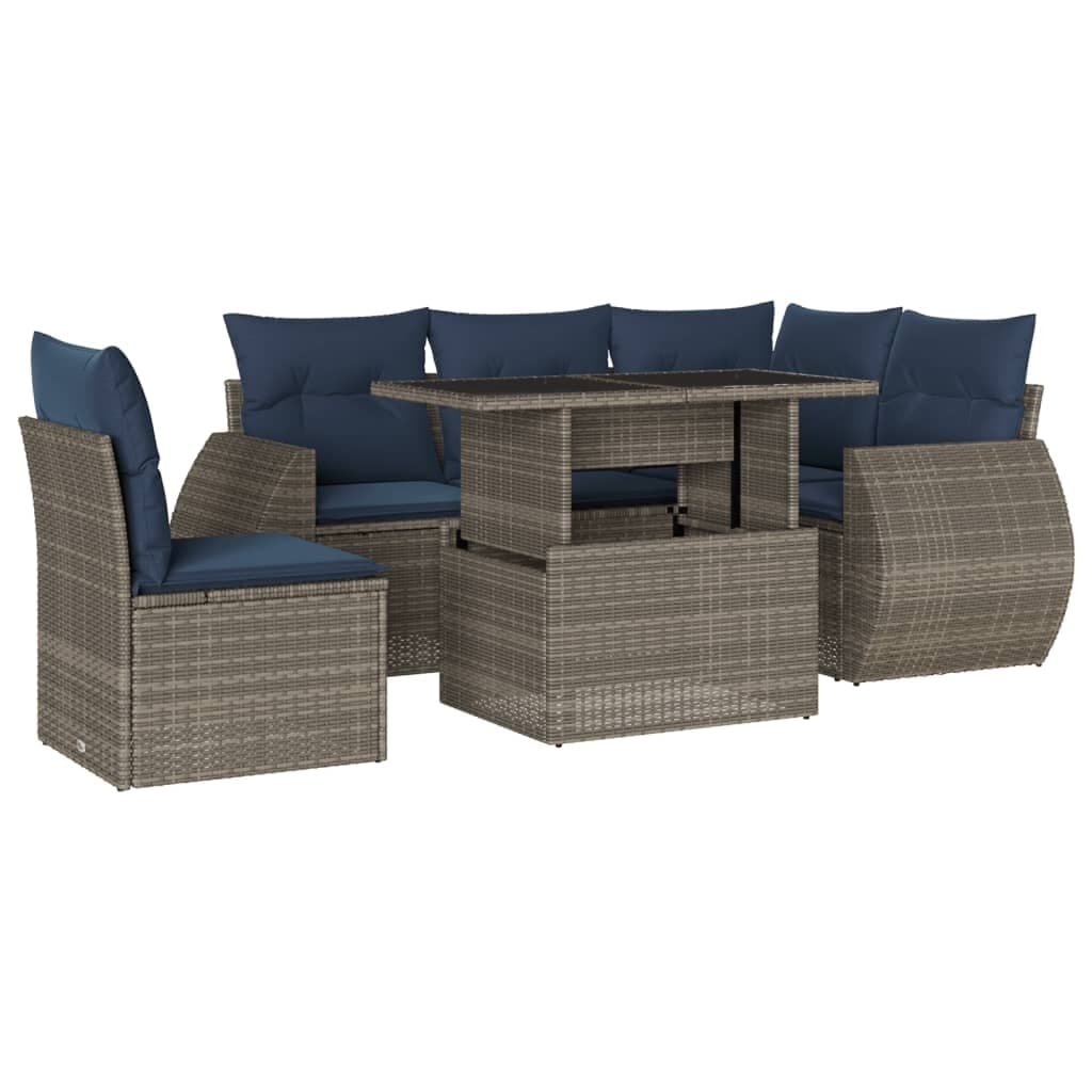 vidaXL Conjunto de sofá de jardim com 6 peças e almofadas em rattan sintético cinza