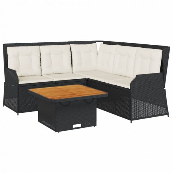 vidaXL 4 Peças Conjunto Lounge de Jardim com Almofadões Vime Pe Preto - 774000902