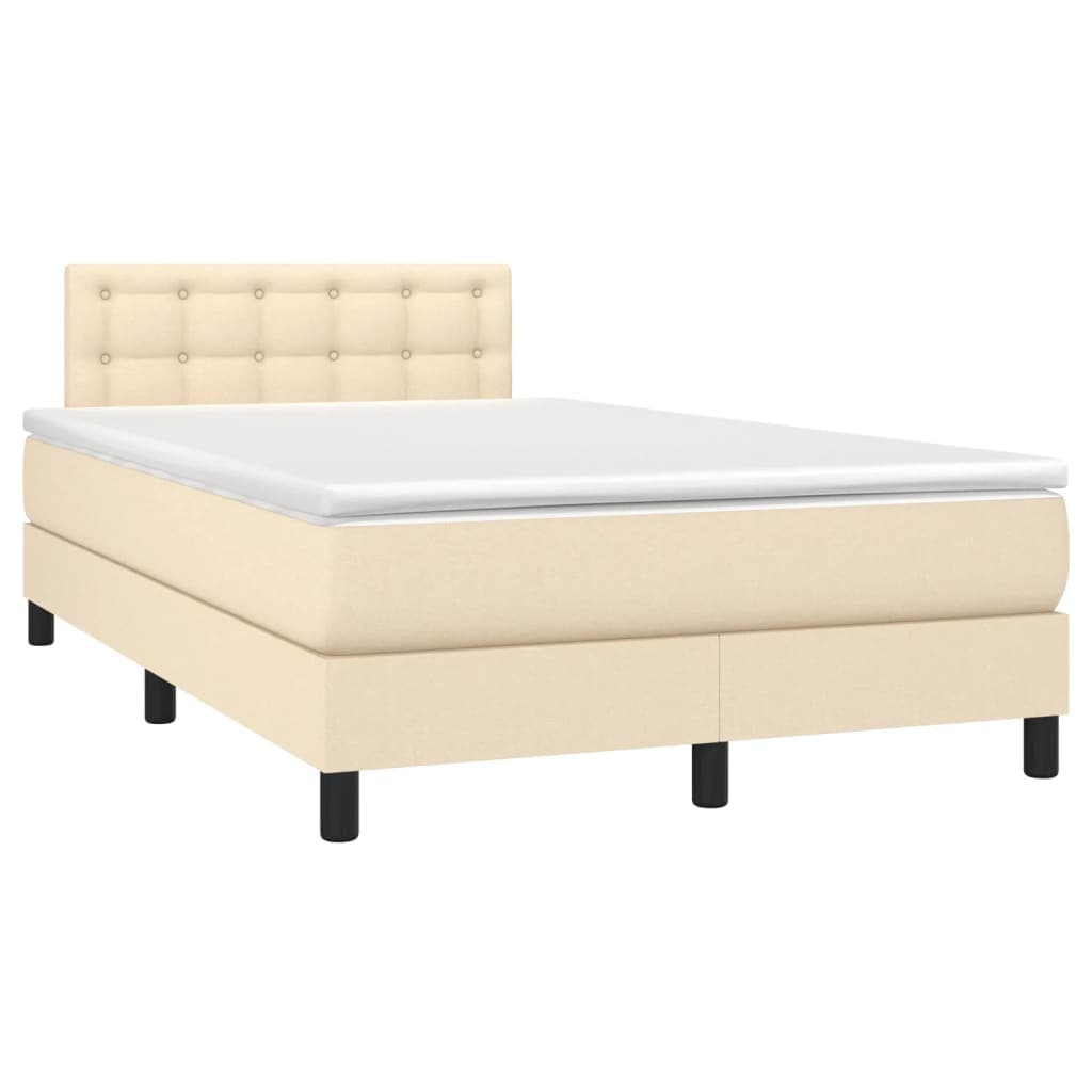 vidaXL Cama Boxspring com Colchão 120x190 cm Tecido Cor Creme - 2109524558