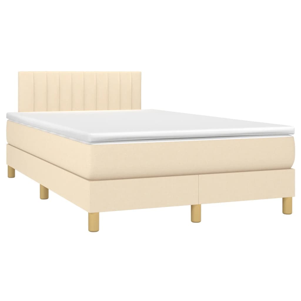 vidaXL Cama Boxspring com Colchão 120x190 cm Tecido Cor Creme - 1332547809
