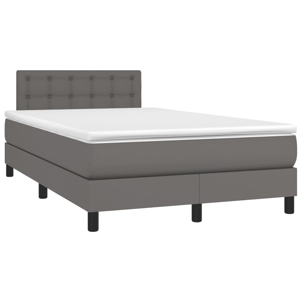 vidaXL Cama Boxspring com Colchão 120x190 cm Couro Artificial Cinzento - 1238101819