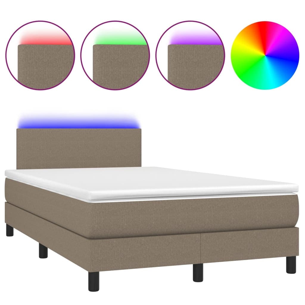 vidaXL Cama box spring colchão/LED 120x190cm tecido cinza-acastanhado