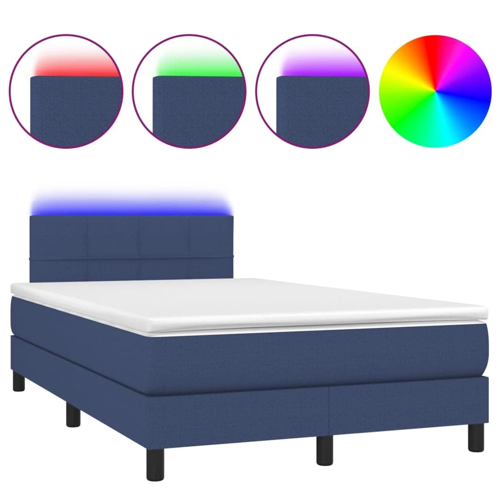 vidaXL Cama box spring c/ colchão e LED 120x190 cm tecido azul