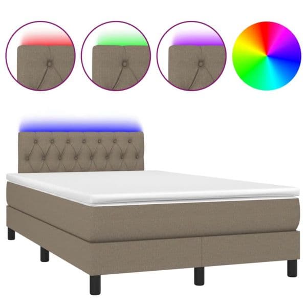 vidaXL Cama Box Spring Colchão/led 120x190cm Tecido Cinza-acastanhado - 4256729118