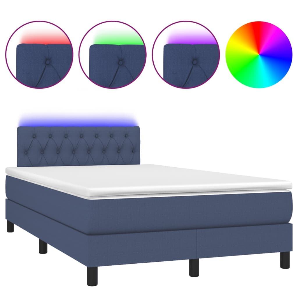 vidaXL Cama box spring c/ colchão e LED 120x190 cm tecido azul