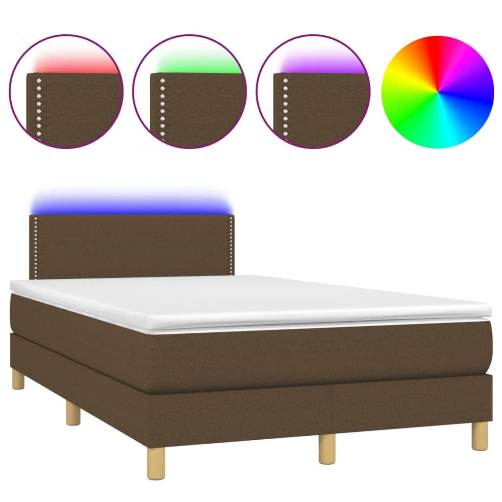 vidaXL Cama Box Spring com Colchão/led 120x190cm Tecido Castanho-escuro - 1664853392
