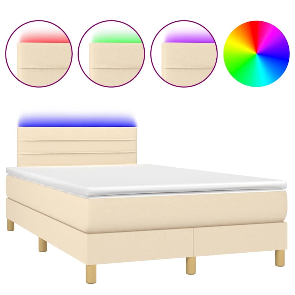 vidaXL Cama box spring c/ colchão e LED 120x190 cm tecido cor creme