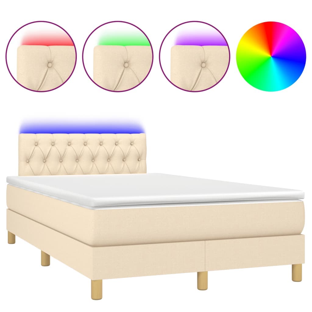 vidaXL Cama box spring c/ colchão e LED 120x190 cm tecido cor creme