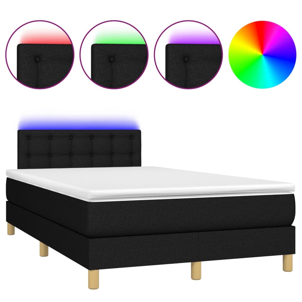 vidaXL Cama Box Spring com Colchão e LED 120x190 cm Tecido Preto - 3129817285