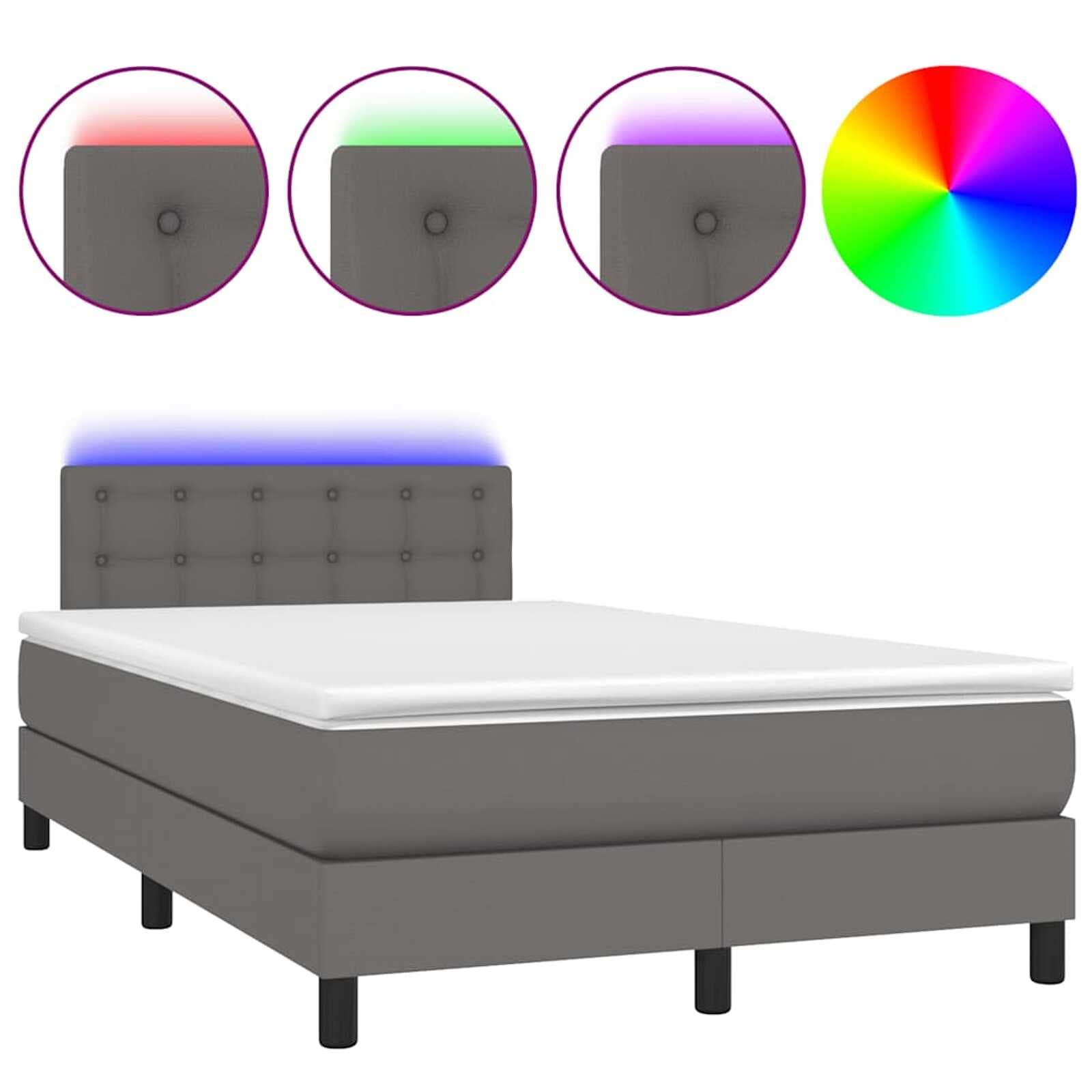 vidaXL Cama box spring c/ colchão/LED 120x190cm couro artificial cinza