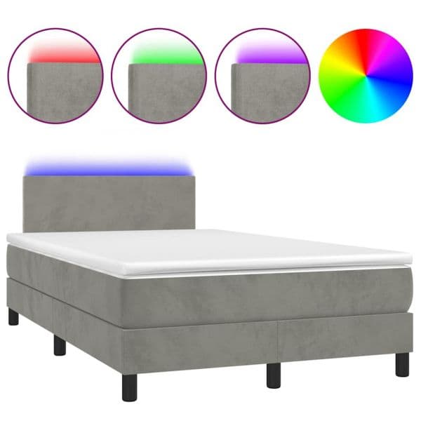 vidaXL Cama Box Spring Colchão led 120x190 cm Couro Artificial Cinza-claro - 3190191140