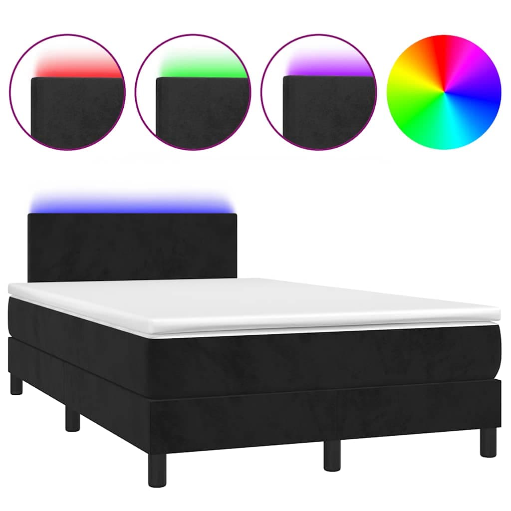 vidaXL Cama box spring c/ colchão e LED 120x190 cm couro artif. preto