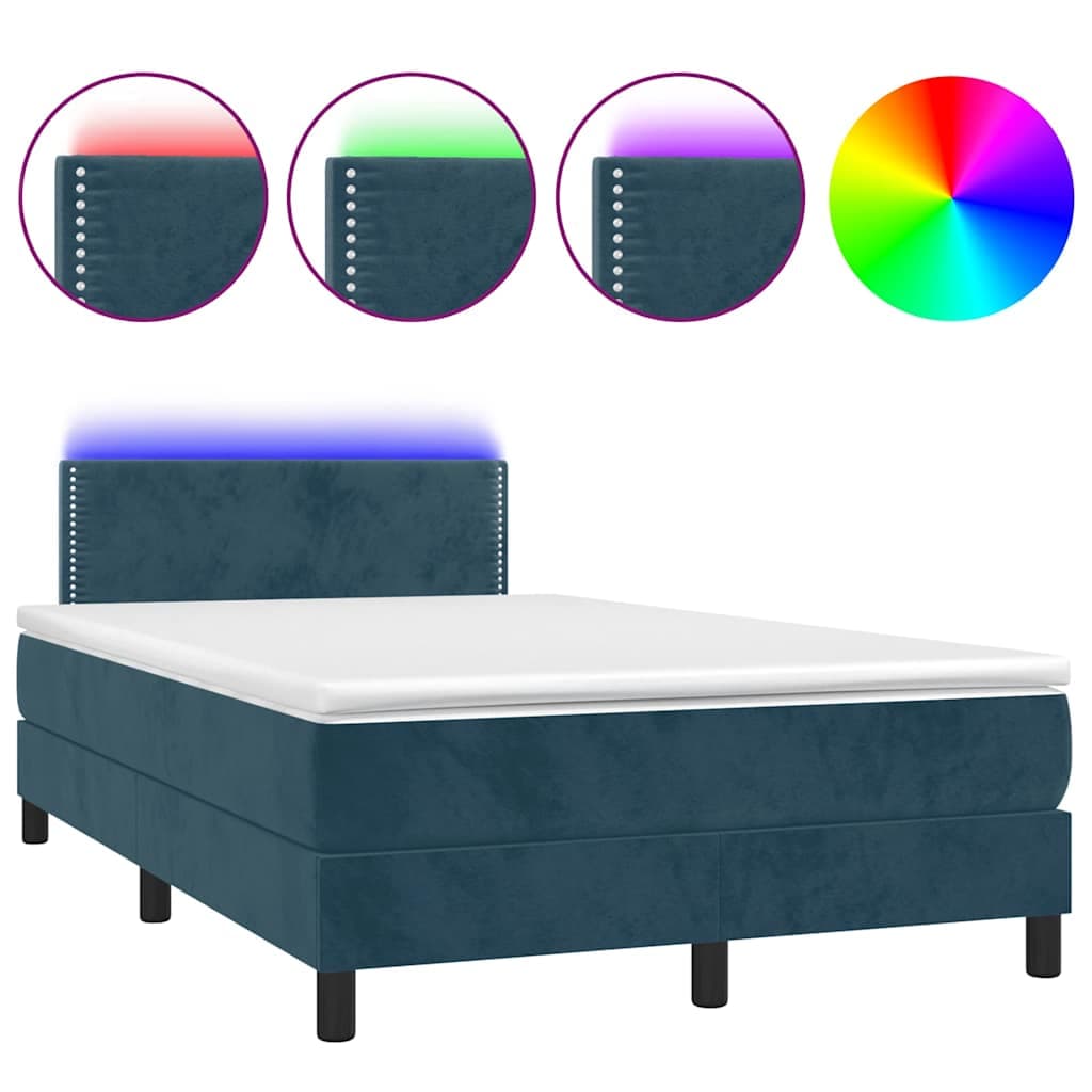 vidaXL Cama Box Spring Colchão led 120x190cm Couro Artificial Azul-escuro - 2805810533