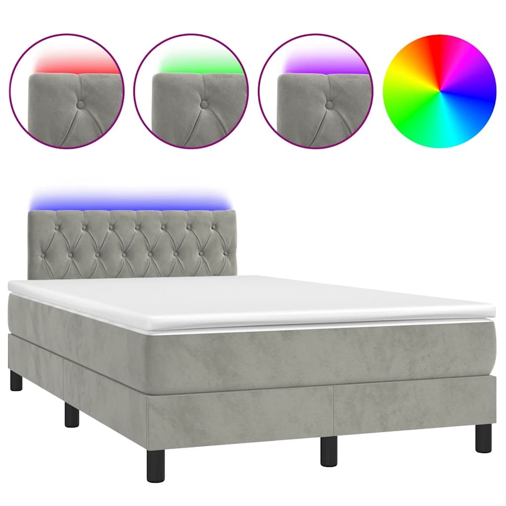 vidaXL Cama Box Spring Colchão led 120x190 cm Couro Artificial Cinza-claro - 2500536295