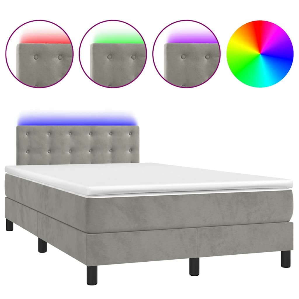 vidaXL Cama Box Spring Colchão led 120x190 cm Couro Artificial Cinza-claro - 2087224018