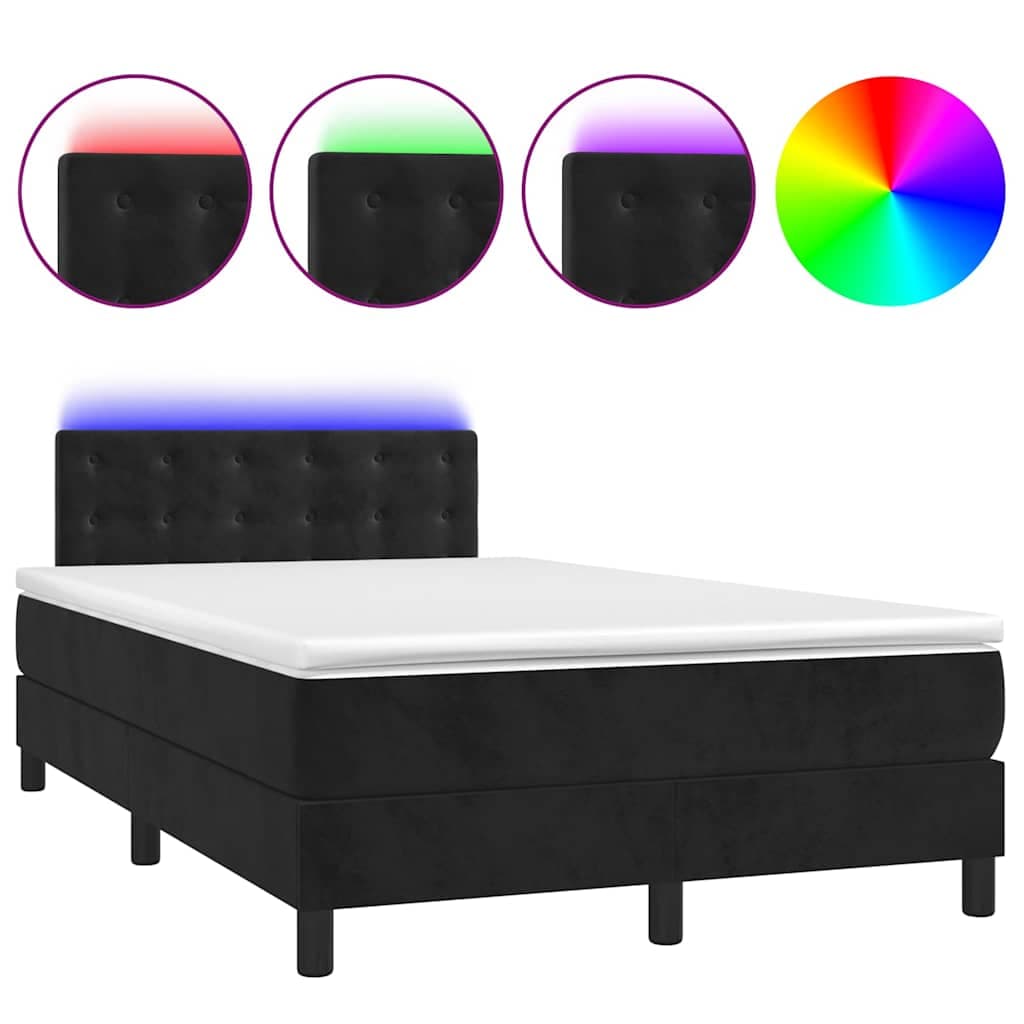 vidaXL Cama Box Spring com Colchão e LED 120x190 cm Couro Artif. Preto - 2614144981