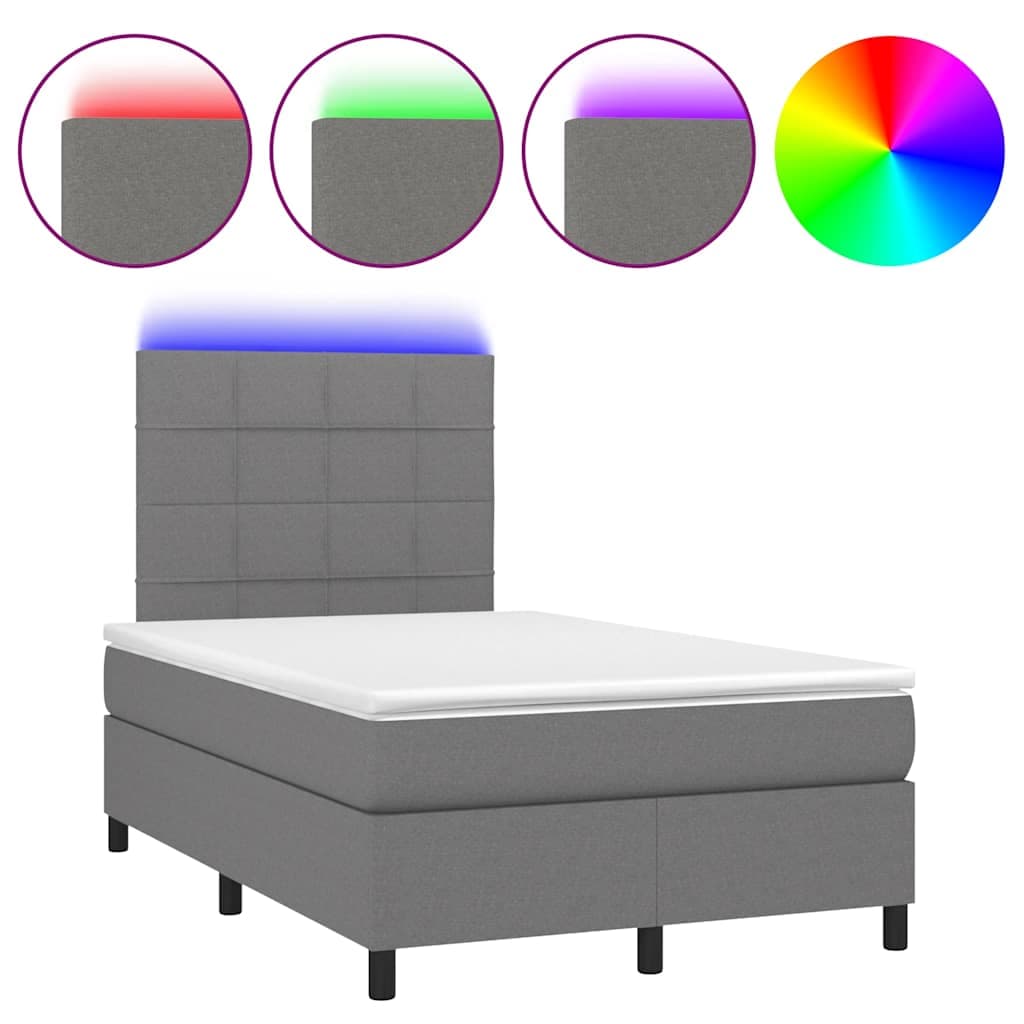 vidaXL Cama Box Spring com Colchão e LED 120x190 cm Tecido Cinza-escuro - 1918153421