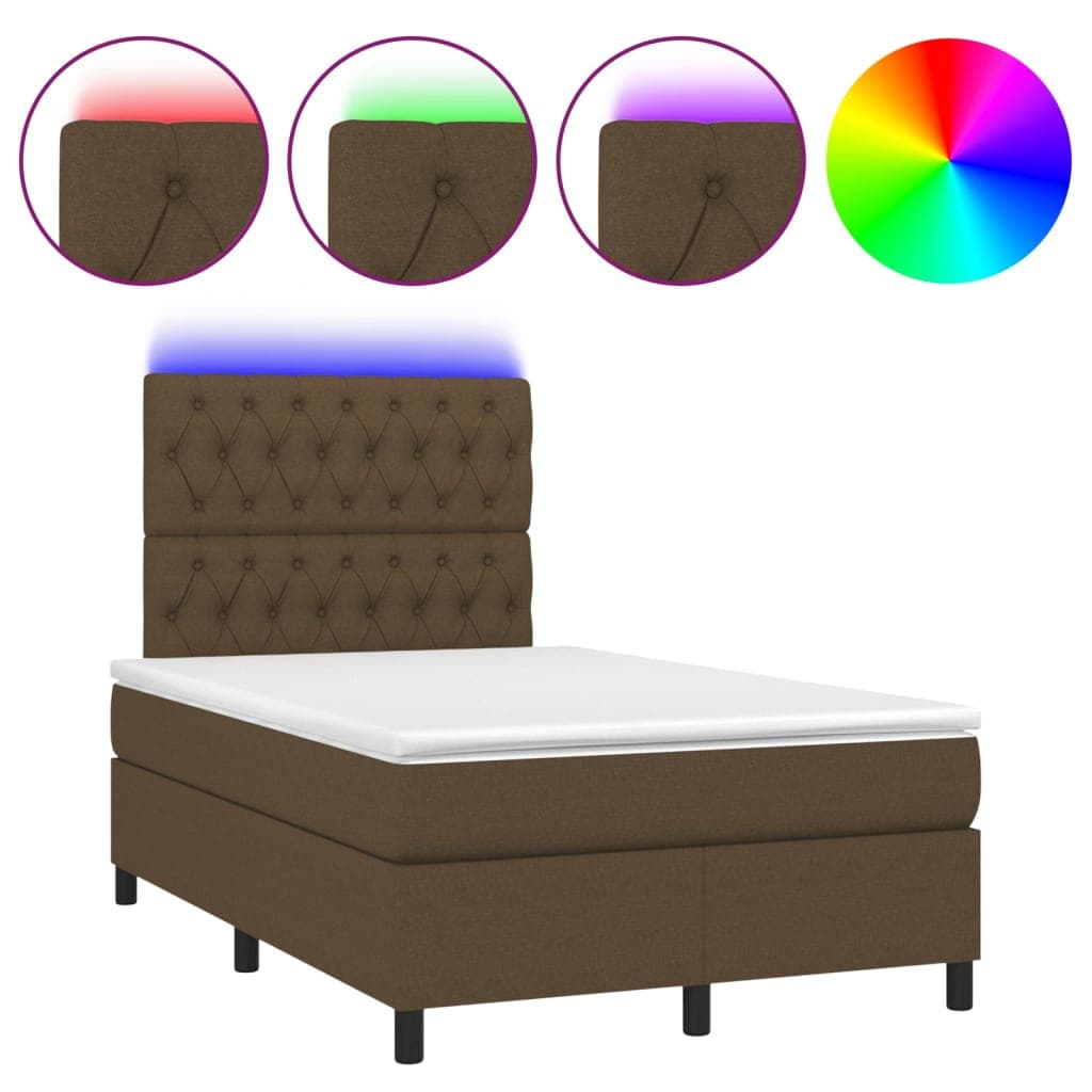 vidaXL Cama Box Spring com Colchão/led 120x190cm Tecido Castanho-escuro - 3929697787