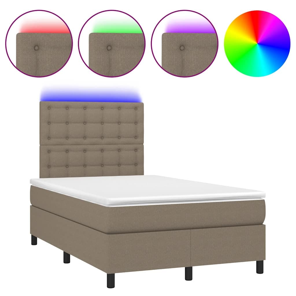 vidaXL Cama Box Spring Colchão/led 120x190cm Tecido Cinza-acastanhado - 3840009673