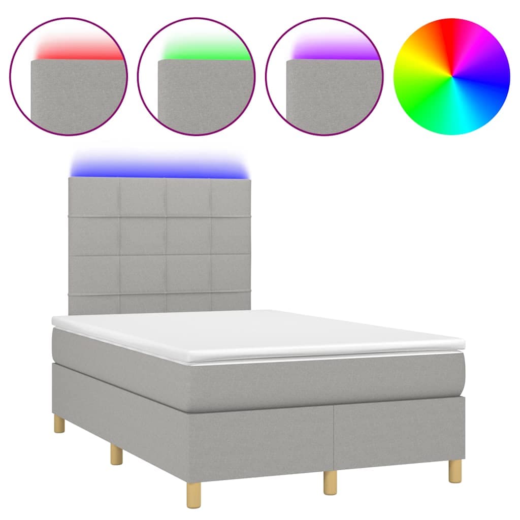 vidaXL Cama Box Spring com Colchão e LED 120x190 cm Tecido Cinza-claro - 570712030