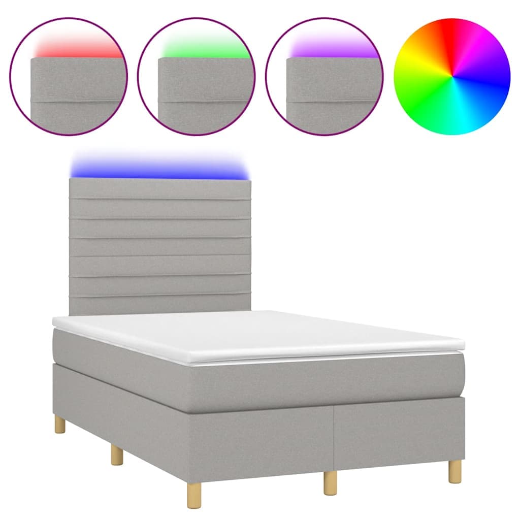 vidaXL Cama box spring c/ colchão e LED 120x190 cm tecido cinza-claro