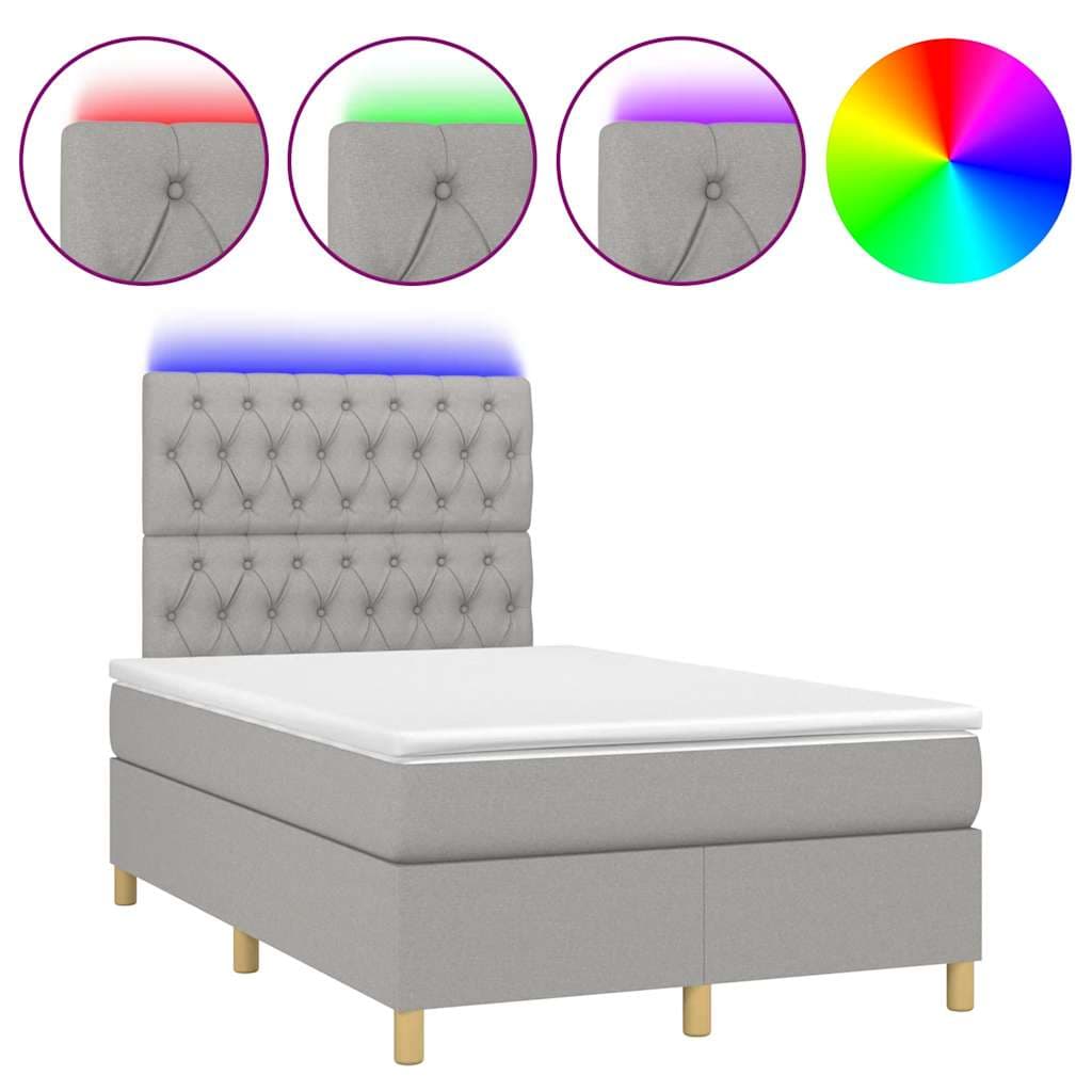 vidaXL Cama Box Spring com Colchão e LED 120x190 cm Tecido Cinza-claro - 1731530186