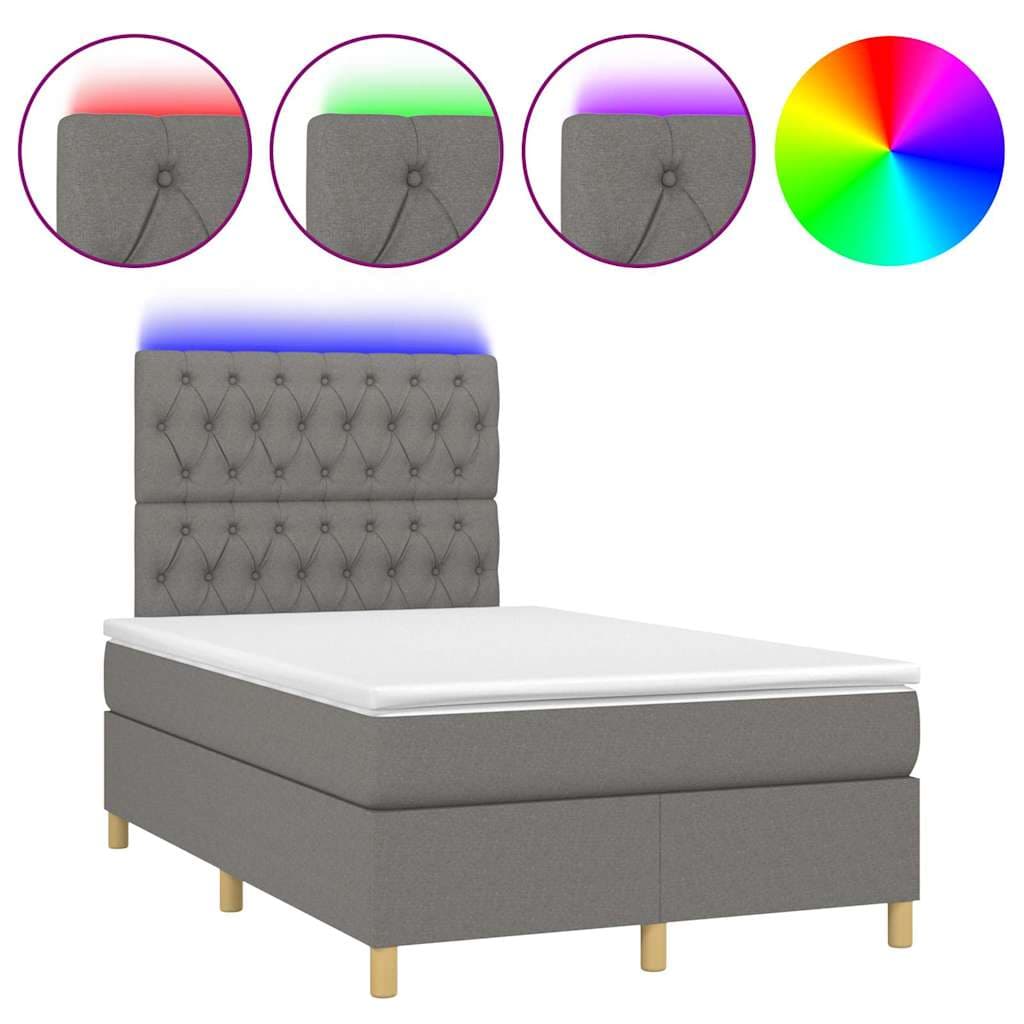 vidaXL Cama box spring c/ colchão e LED 120x190 cm tecido cinza-escuro