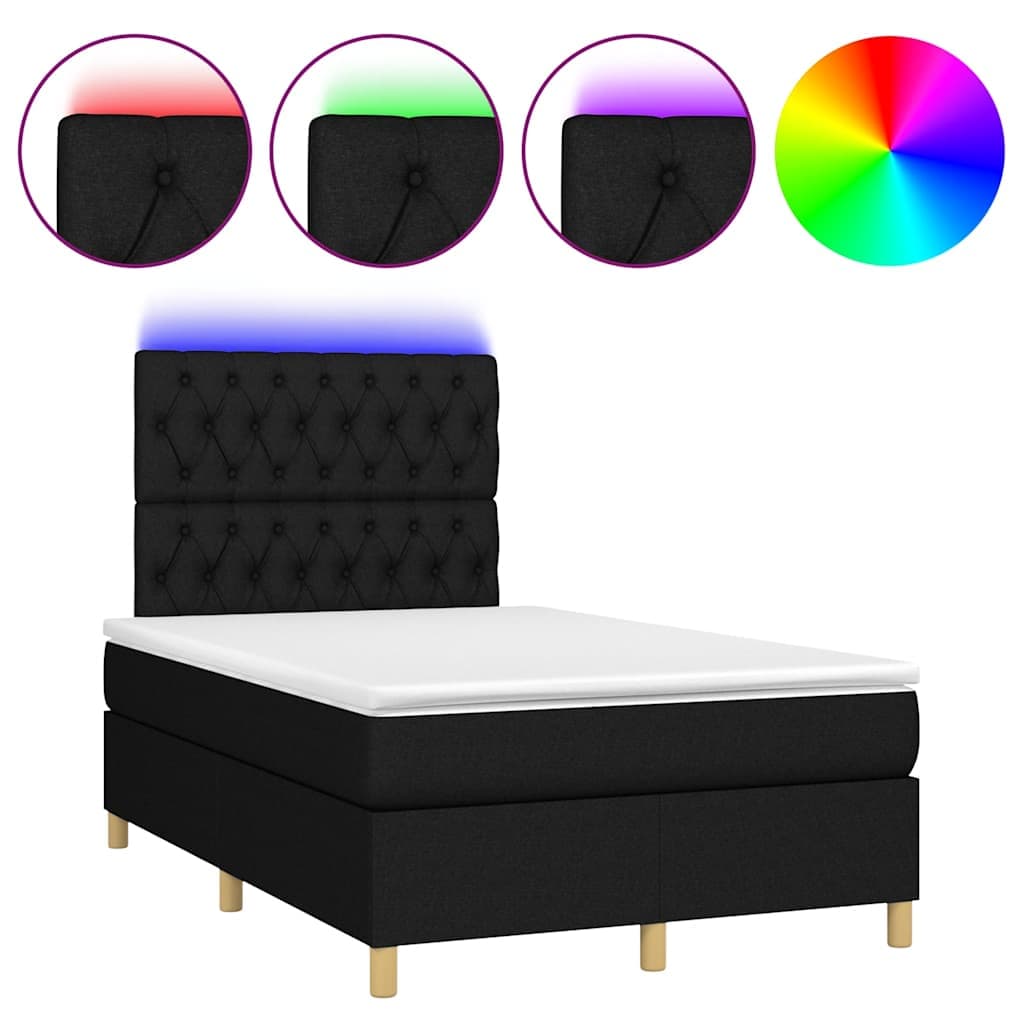vidaXL Cama Box Spring com Colchão e LED 120x190 cm Tecido Preto - 2156732621