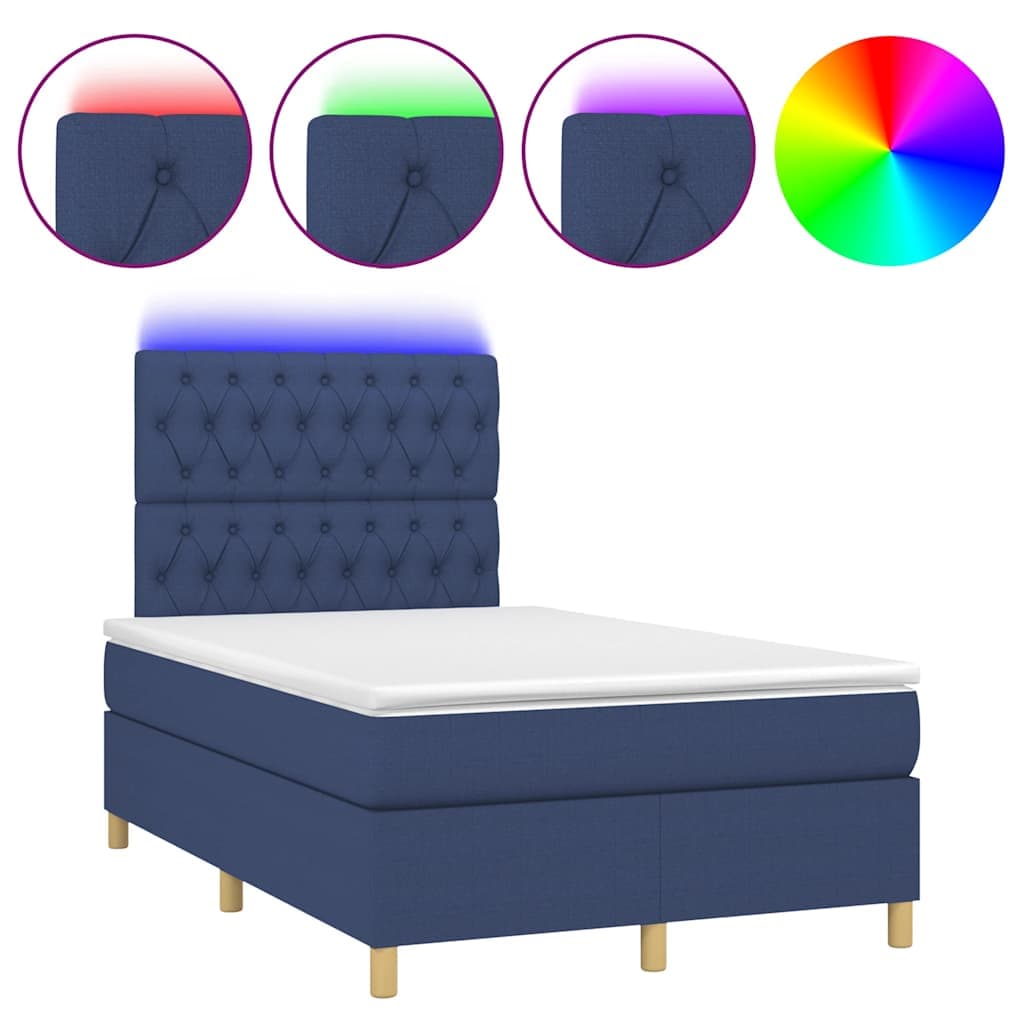 vidaXL Cama Box Spring com Colchão e LED 120x190 cm Tecido Azul - 2034497682
