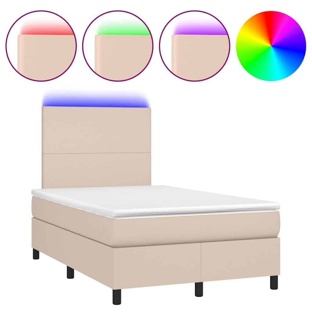 vidaXL Cama box spring c/colchão/LED 120x190cm couro artif. cappuccino