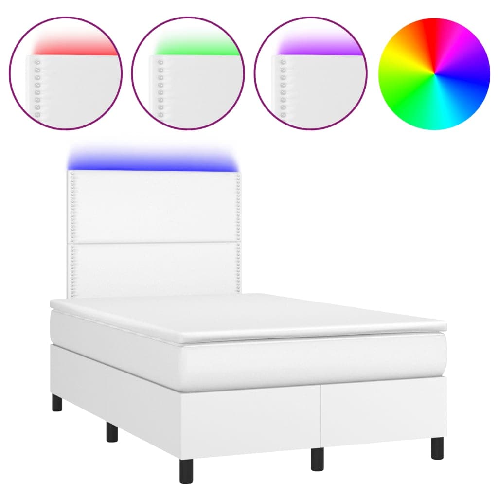 vidaXL Cama box spring c/colchão/LED 120x190cm couro artificial branco