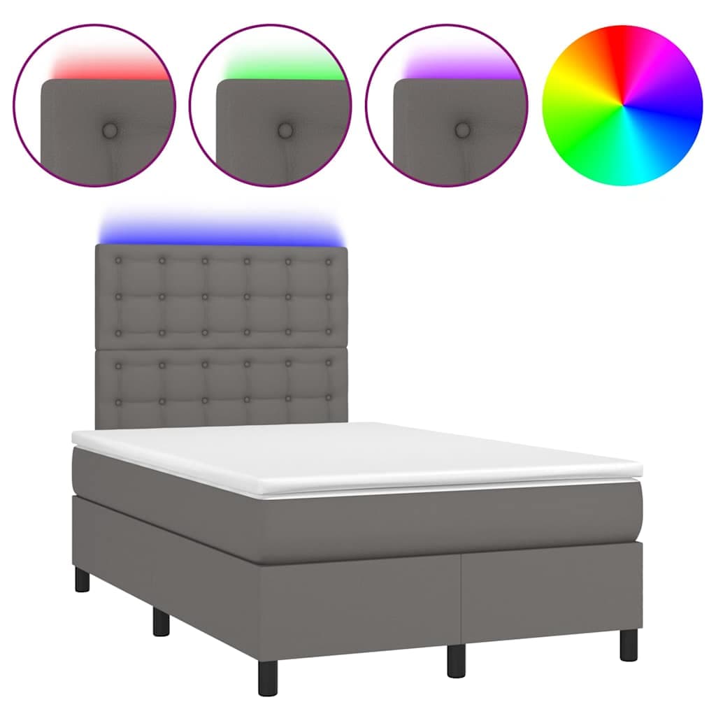 vidaXL Cama box spring c/ colchão/LED 120x190cm couro artificial cinza