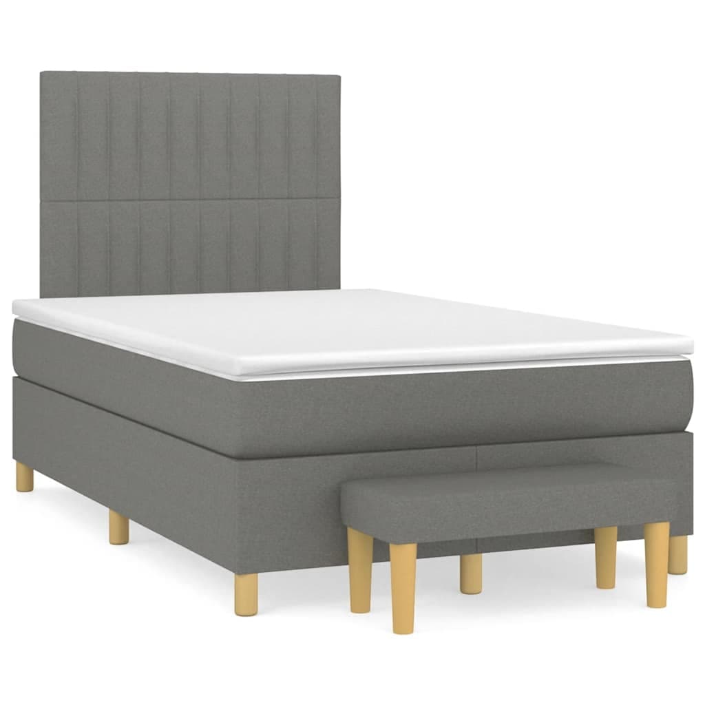 vidaXL Cama Boxspring com Colchão 120x190 cm Tecido Cinzento-escuro - 3410086584