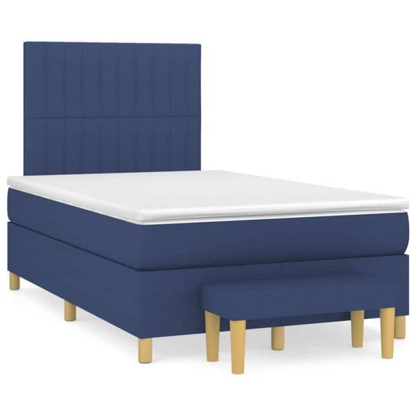 vidaXL Cama Boxspring com Colchão 120x190 cm Tecido Azul - 2665342406