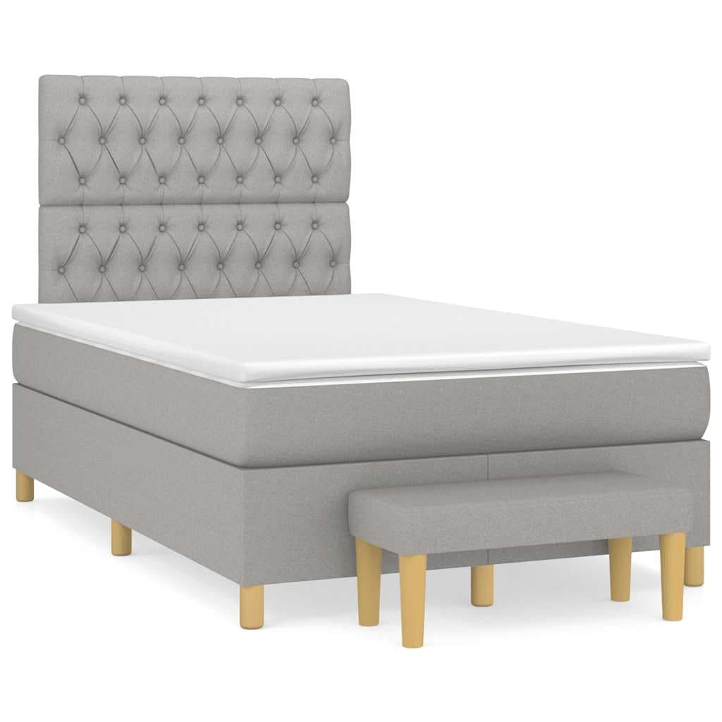 vidaXL Cama boxspring com colchão 120x190 cm tecido cinzento-claro