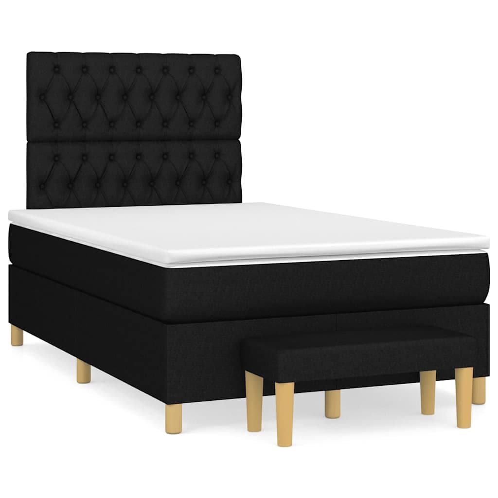 vidaXL Cama Boxspring com Colchão 120x190 cm Tecido Preto - 131380348