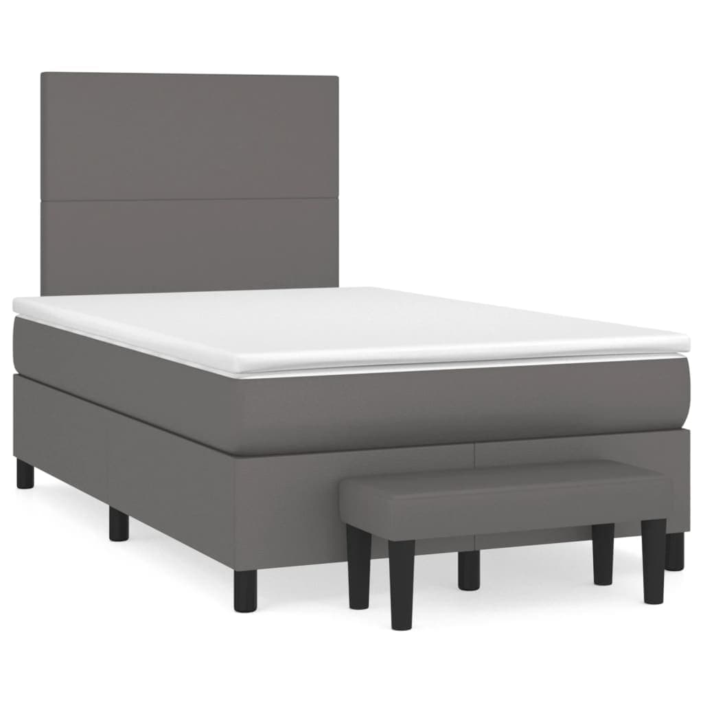 vidaXL Cama Boxspring com Colchão 120x190 cm Couro Artificial Cinzento - 1457772515
