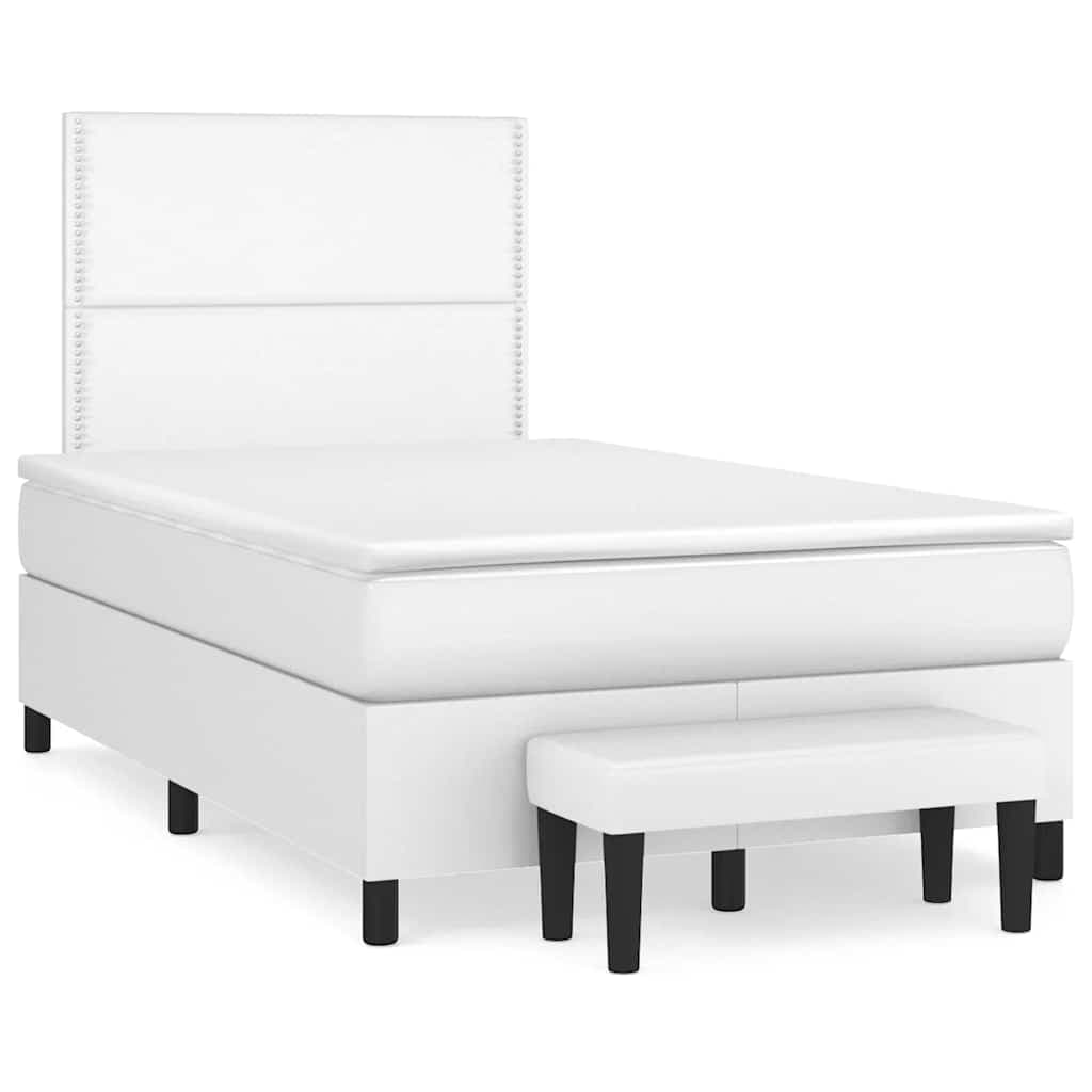 vidaXL Cama Boxspring com Colchão 120x190 cm Couro Artificial Branco - 646521708