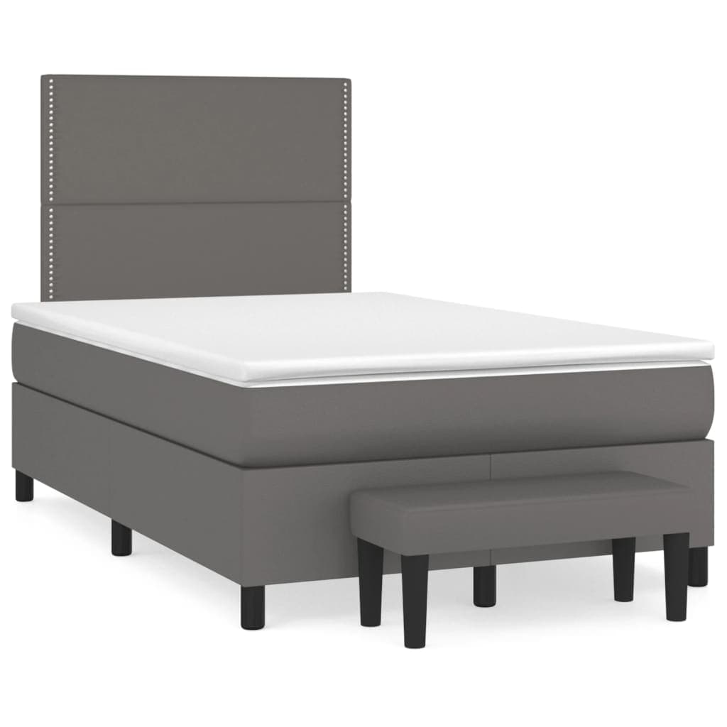 vidaXL Cama Boxspring com Colchão 120x190 cm Couro Artificial Cinzento - 3057008381