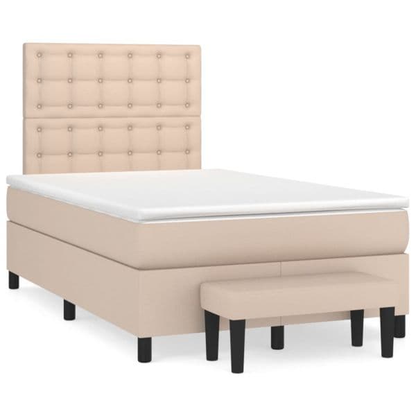 vidaXL Cama Boxspring com Colchão 120x190cm Couro Artificial Cappuccino - 1066537517