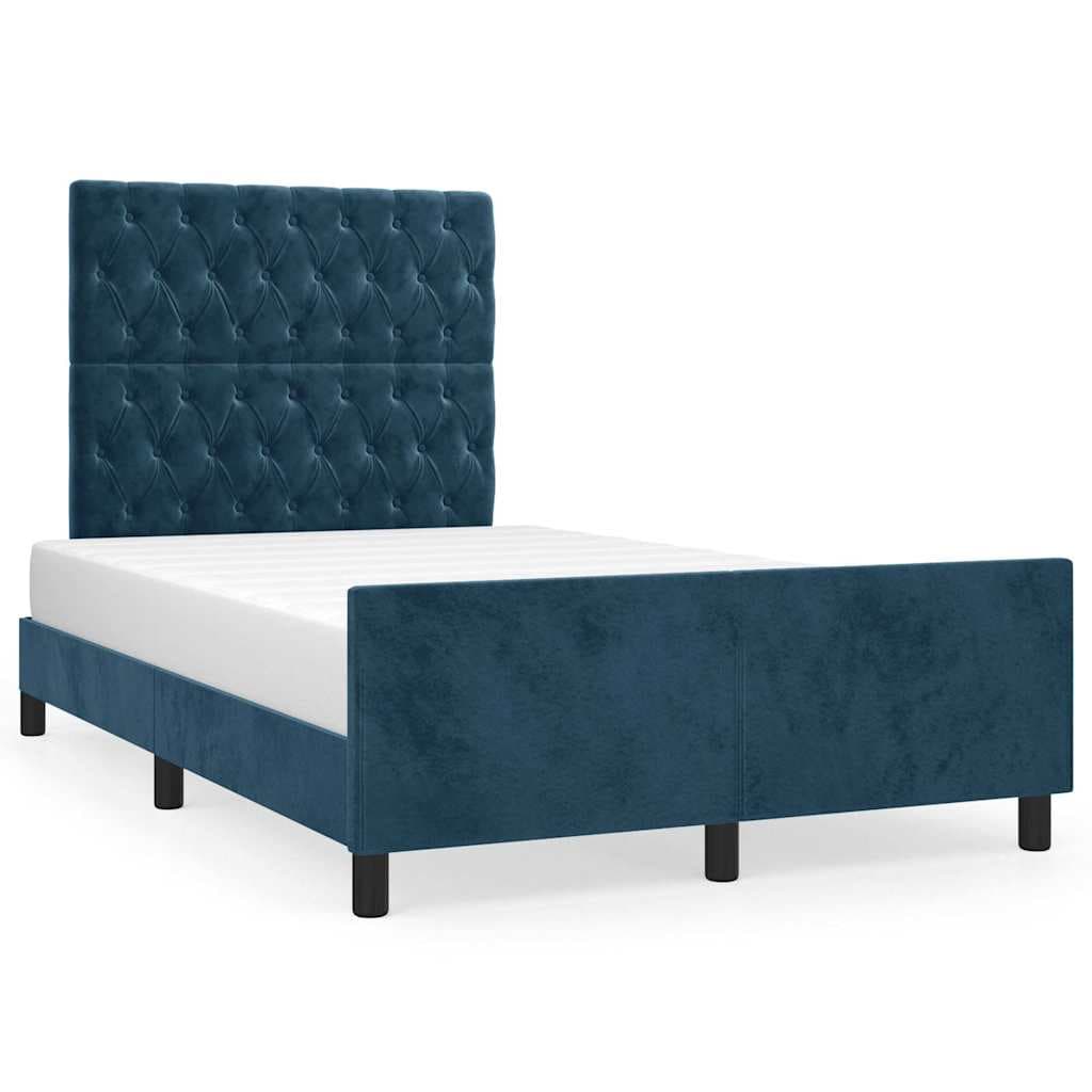 vidaXL Estrutura de cama com colchão azul escuro 120x190 cm Veludo