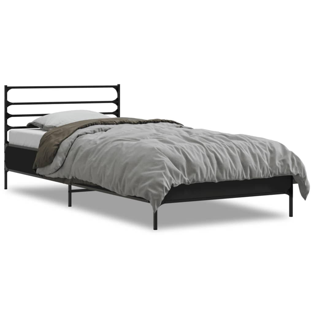 vidaXL Estrutura de cama 75x190 cm derivados de madeira e metal preto
