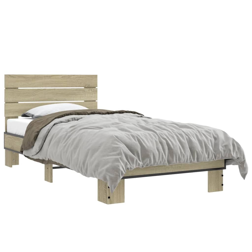 vidaXL Estrutura de Cama Derivados de Madeira e Metal Carvalho Sonoma - 2462568367