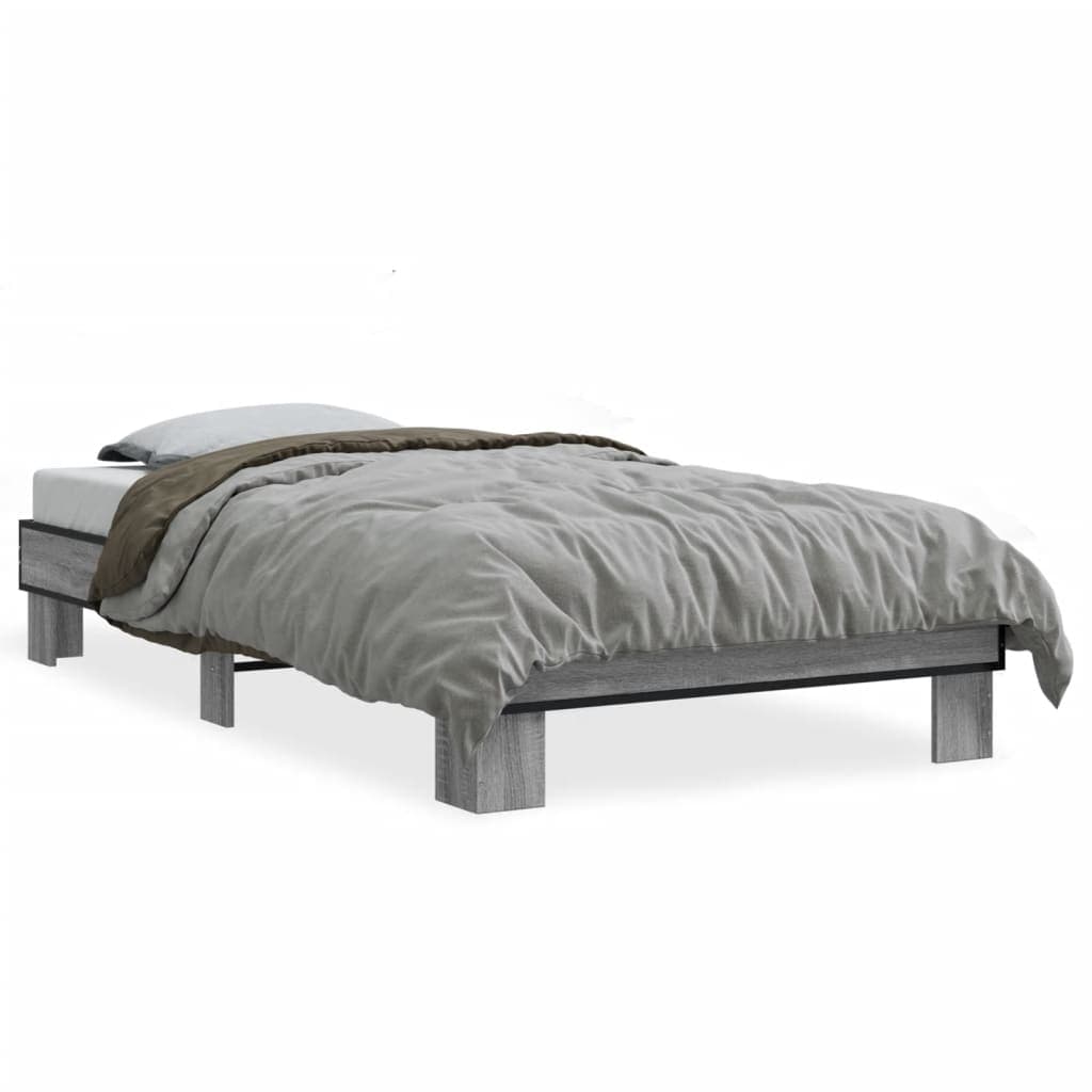vidaXL Estrutura Cama 100x200 cm Derivados Madeira/metal Cinza Sonoma - 849656746