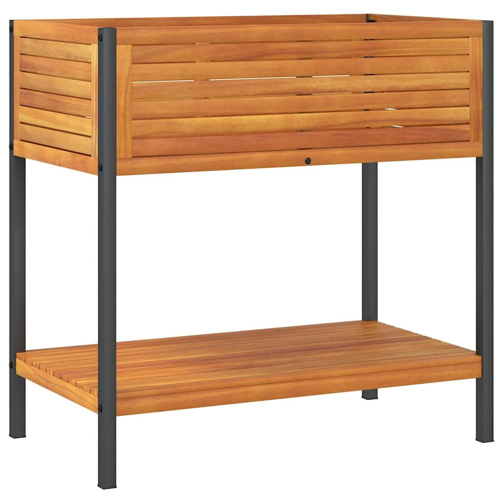 vidaXL Vaso/floreira jardim c/ prateleira 80x45x80cm acácia maciça/aço