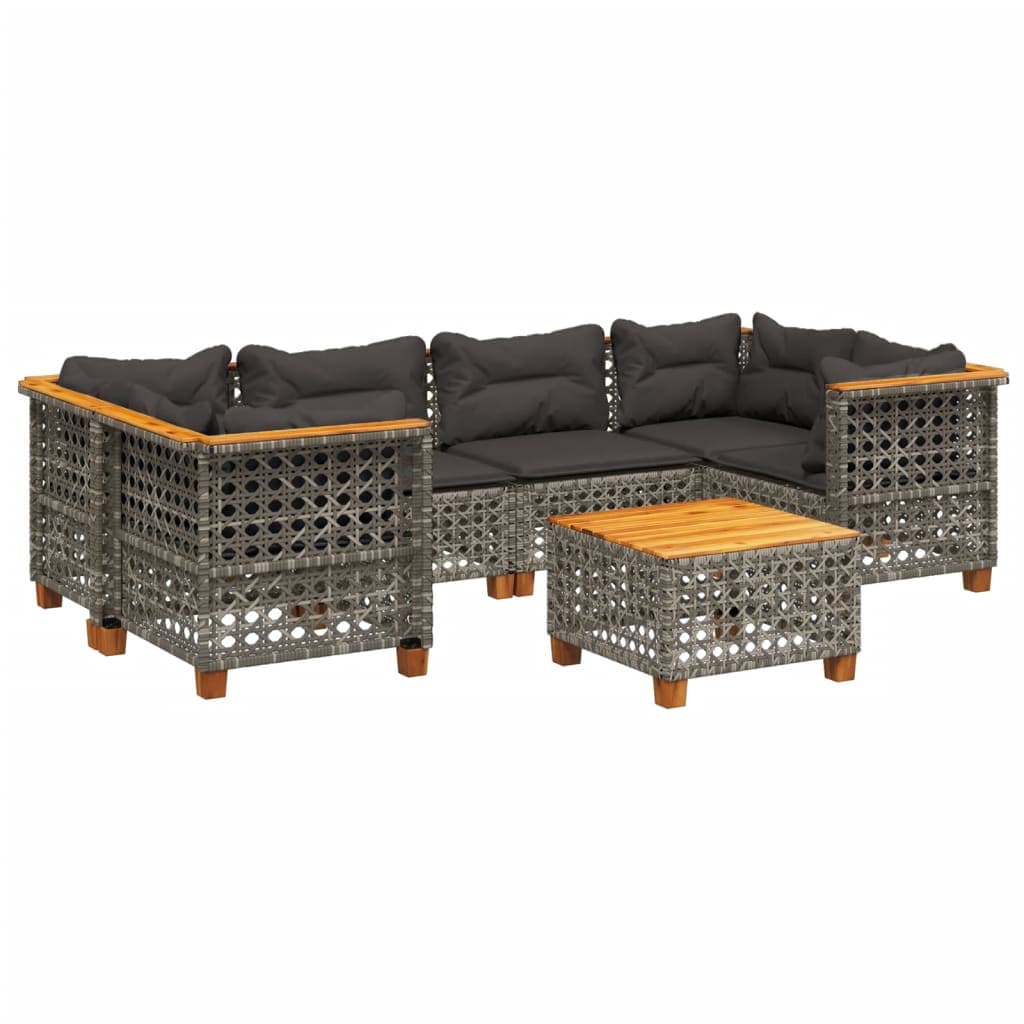 vidaXL 7 pcs conjunto sofás p/ jardim c/ almofadões vime PE cinzento